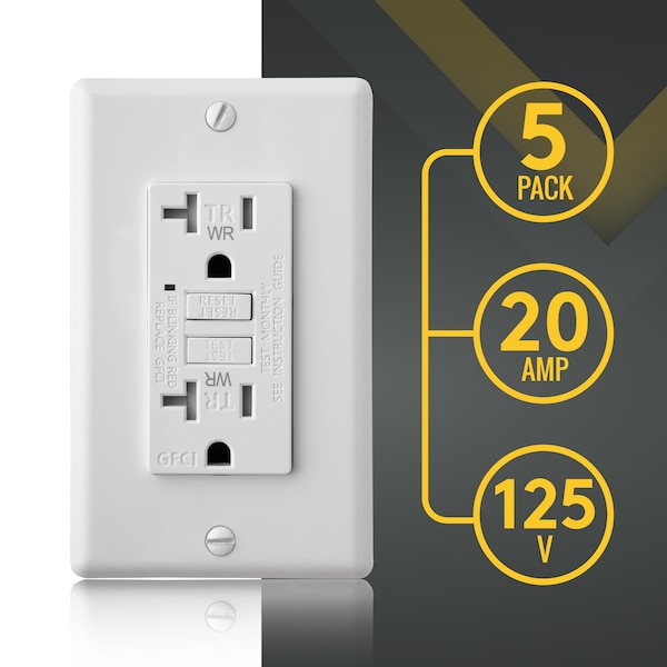 Self-Test 20A TR WR GFCI Outlet Receptacle With Wall Plate, White
